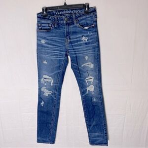 American Eagle Med Wash Next Level Airflex Distressed Skinny Jeans 29